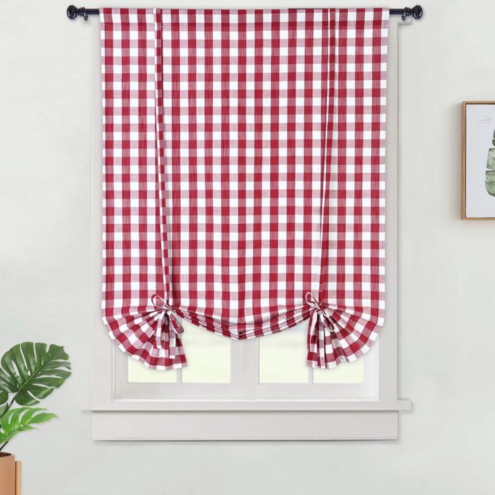 Haperlare Kitchen Curtain 42"W x 63"L Buffalo Check Adjustable Tie Up Curtain